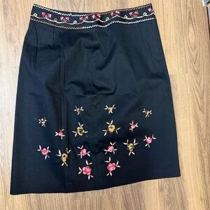 Larry Levine Black Skirt with Pink and Gold Floral Embroidery